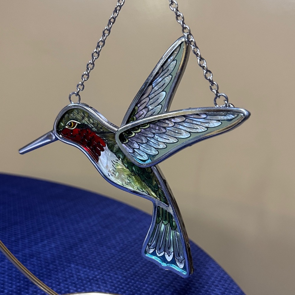 Amia Studios Hummingbird Suncatcher Hand Painted Glass Window Hanging 6.5" A1301